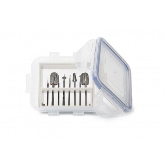 Diabéteszes köröm- és bőrkezelő frézer szett (12 db-os) + sterilizáló box és állvány